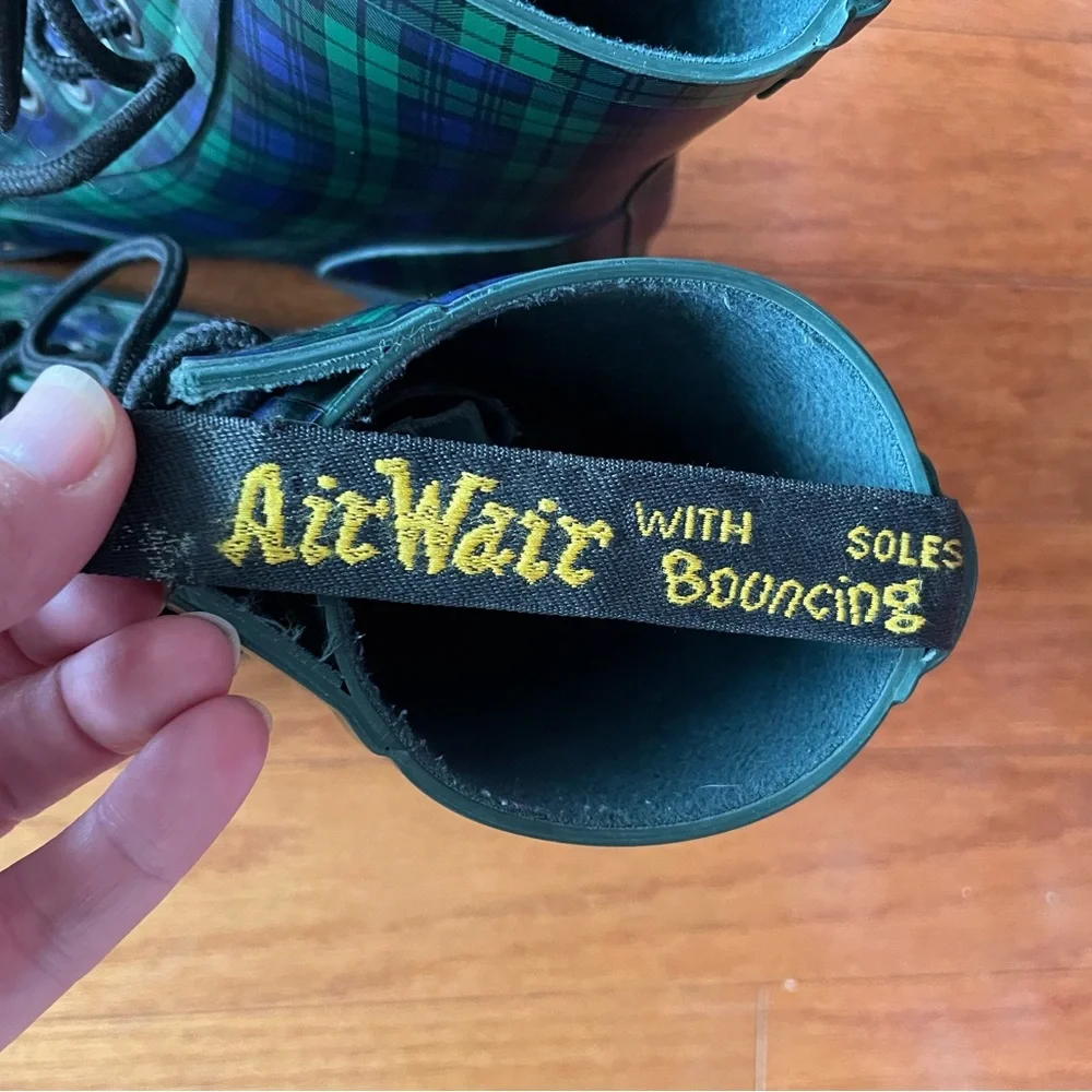 Dr. Martens Drench Black Watch Plaid Rubber Rain Boot Used Blue/Green